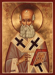 Icon of Athanasius with ring finger hidden. 