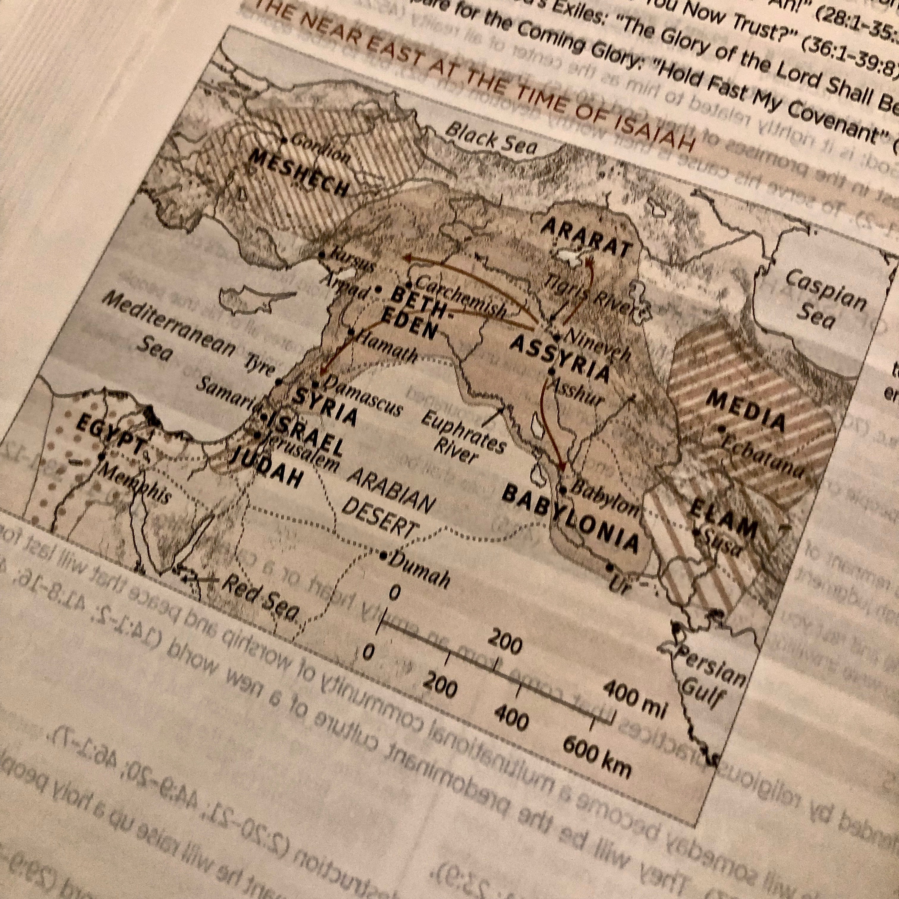 Close up of map printed in Bible