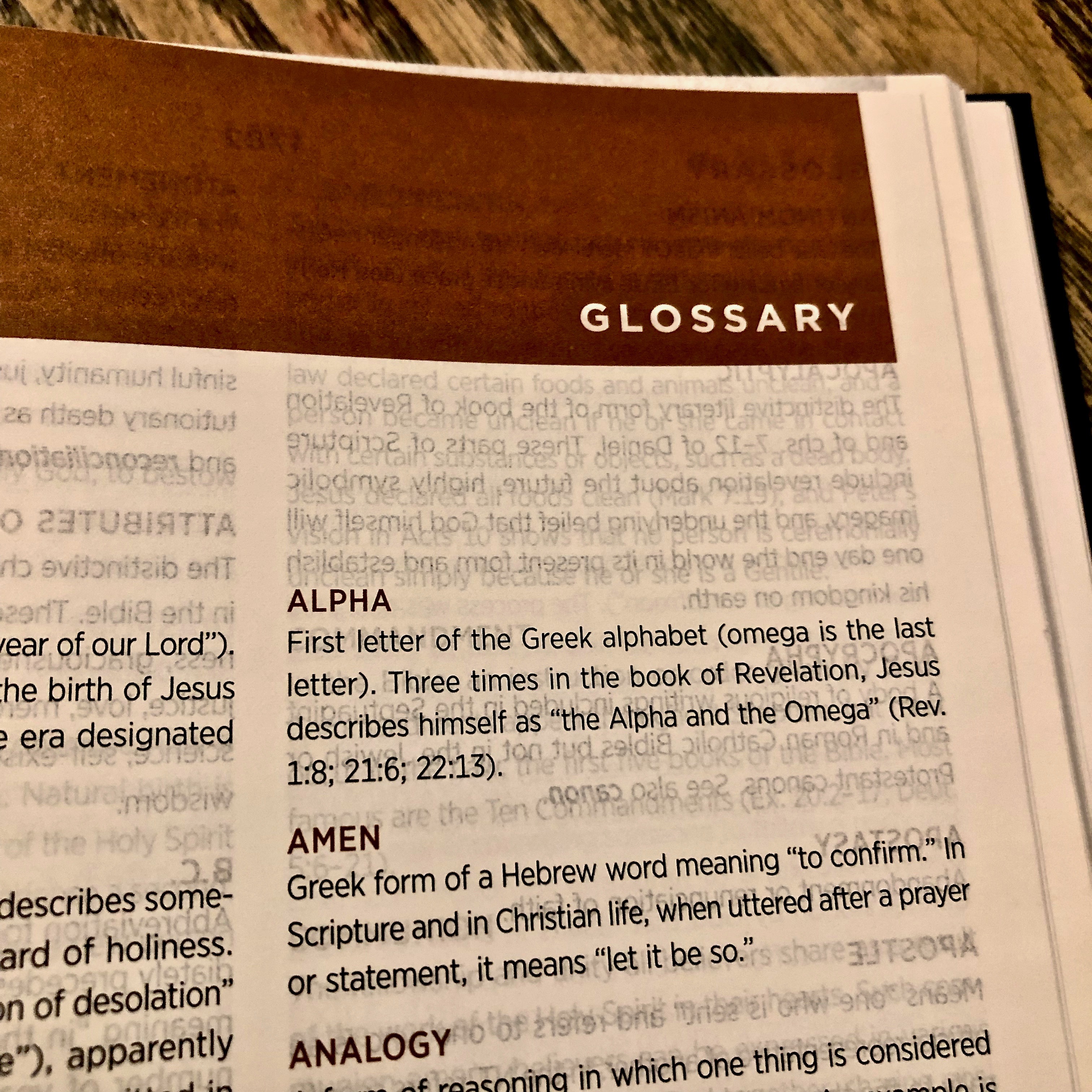 Close up of the glossary