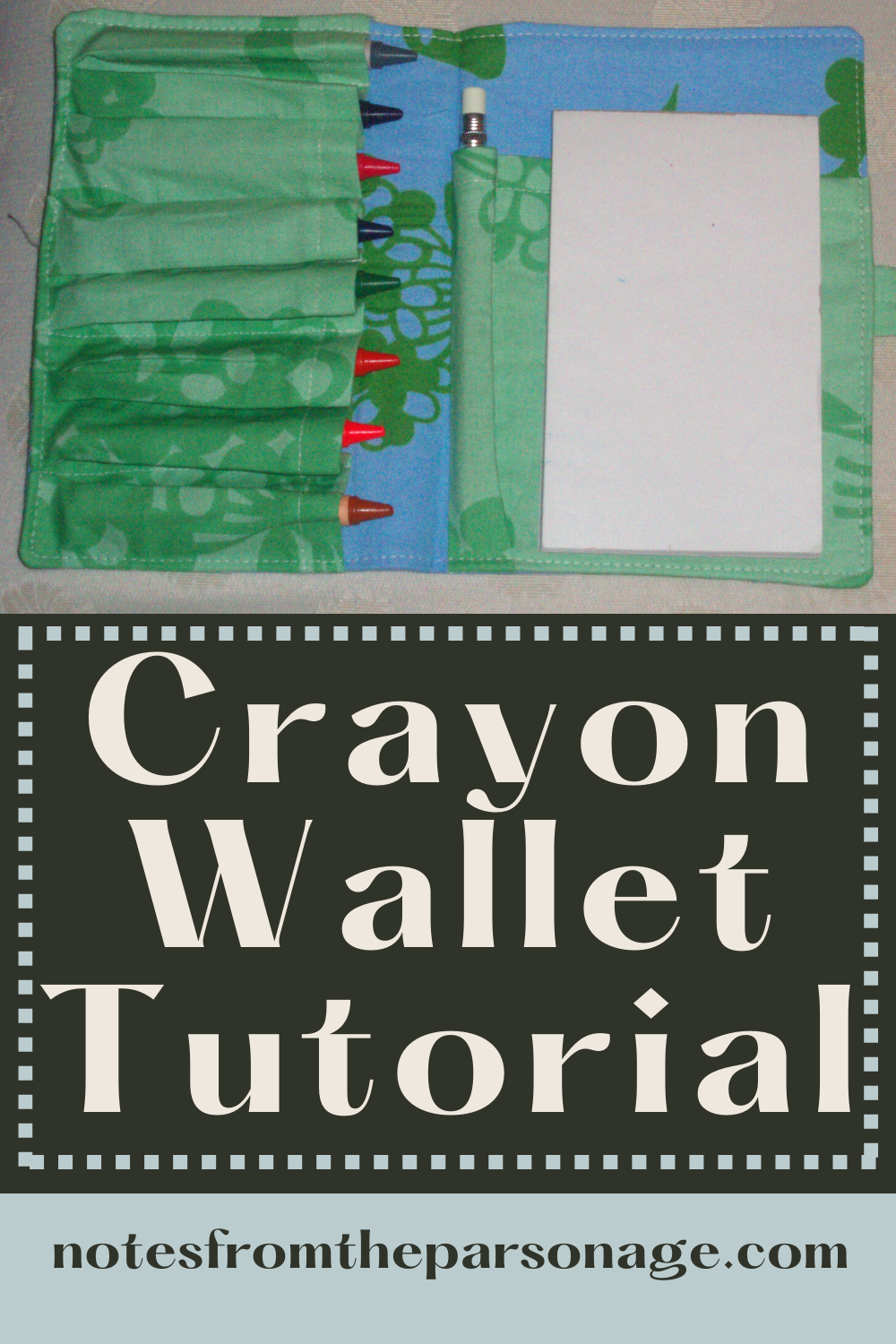 Crayon wallet tutorial with image of inside of finished crayon wallet.