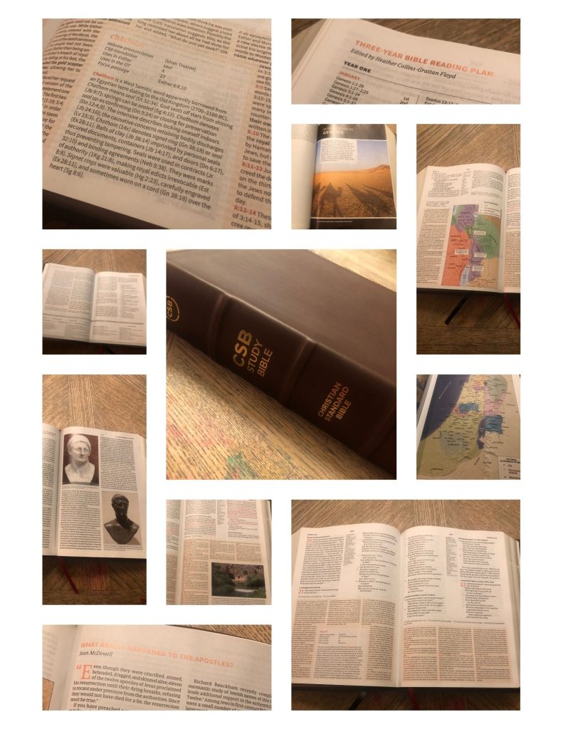 collage of photos of the CSB Study Bible interior pages